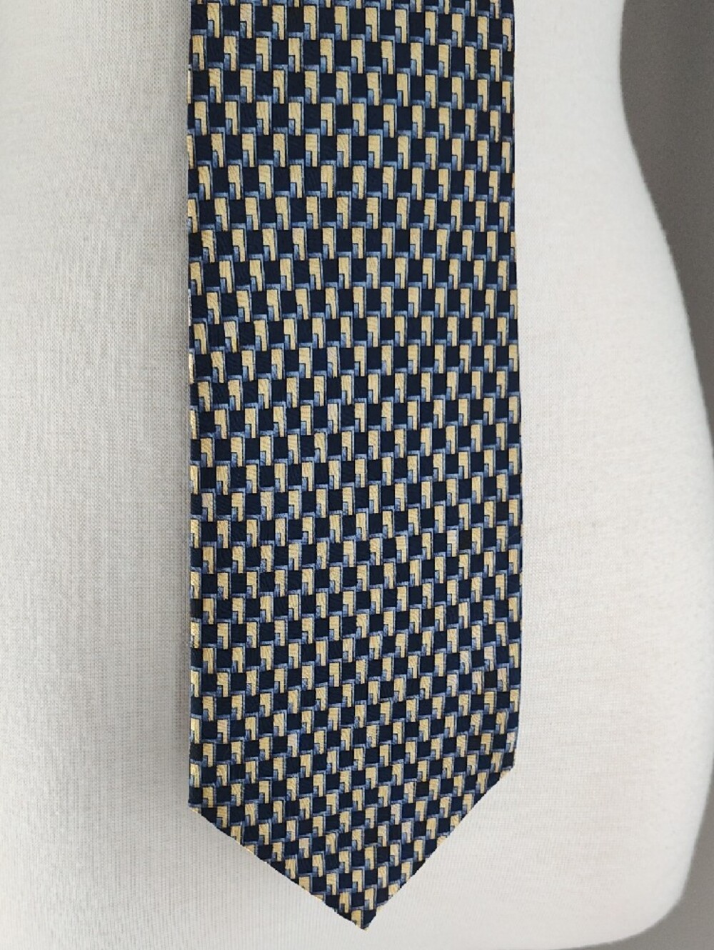 Keith Daniels Black, Gold And Blue Silk Geometric Pattern Men's Tie